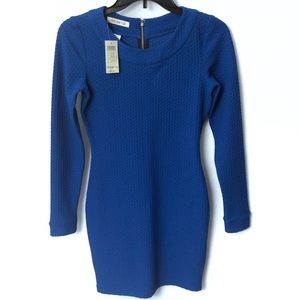 Arden B Dress Bodycon Minidress Long Sleeve Blue Stretch Textured Fabric Small